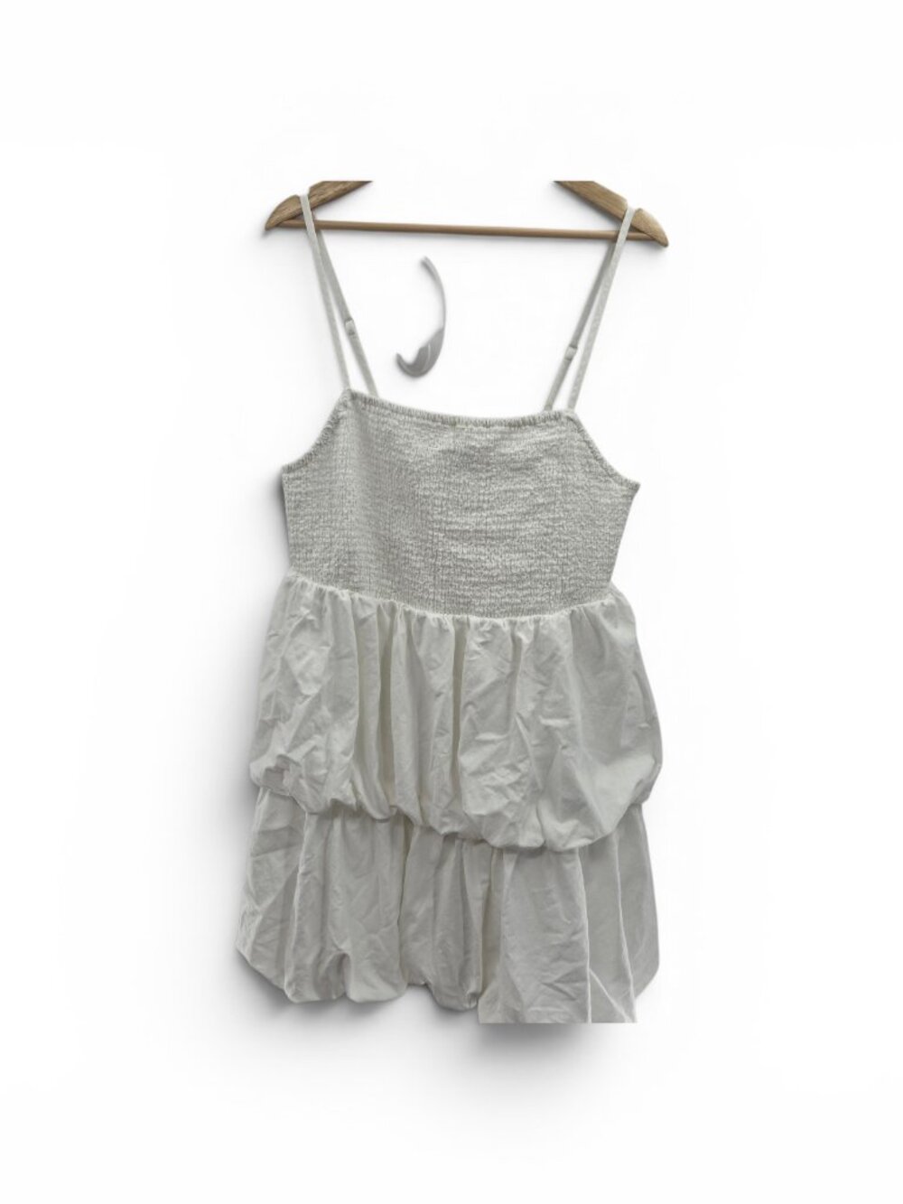 A New Day White Smocked Babydoll Bubble Hem Tiered Mini Dress Size XXL